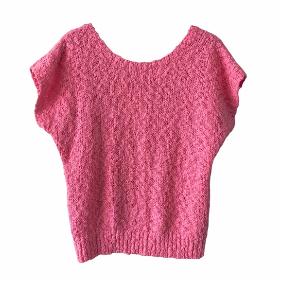 Vintage Sweaters - Vintage Pink Short Sleeve Knit Sweater Top small
